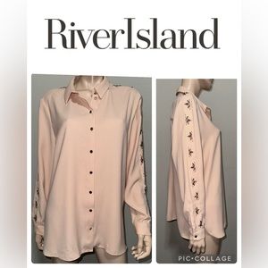 River Island Rhinestone Button Down Blouse 44